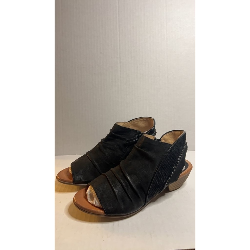 Miz Mooz Black Leather Peep Toe Sandal Booties, Women's Size Unknown